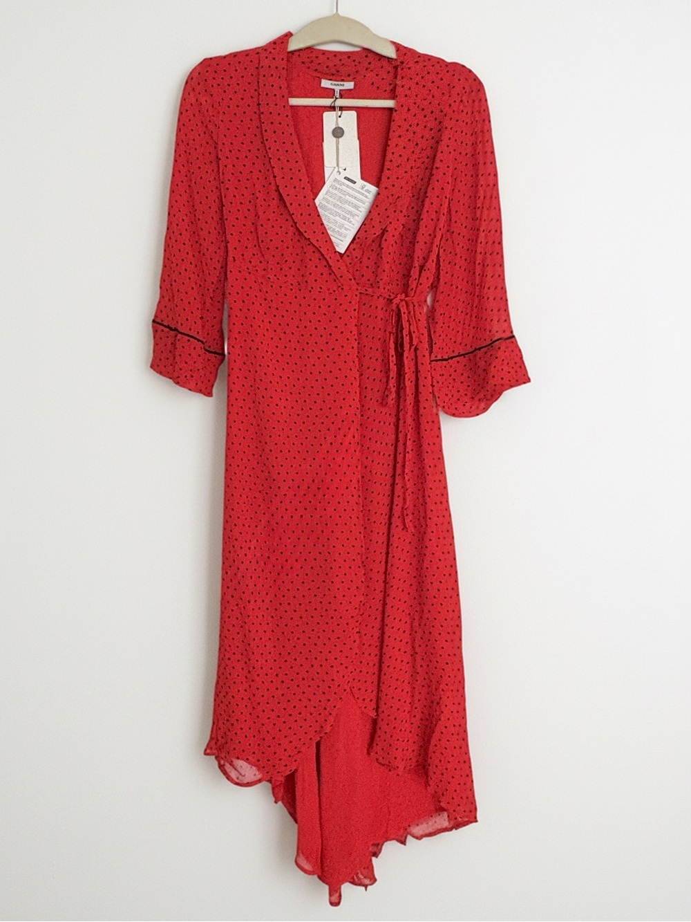 Ganni Wrap Maxi Dress Red Polka Dot Size 36 Small NWT - Picture 3 of 9